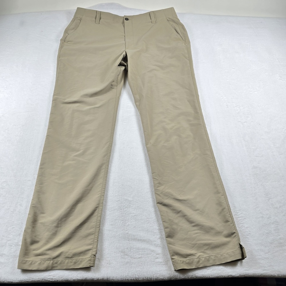 Under Armour Golf Pants Men's Size 42x36 Khaki Flat Front Performance